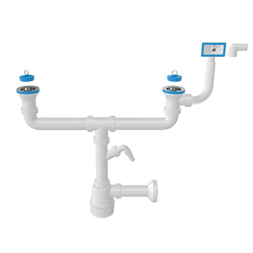 Çift Gözlü Evye Sifonu Taslı Taşmalı Nova