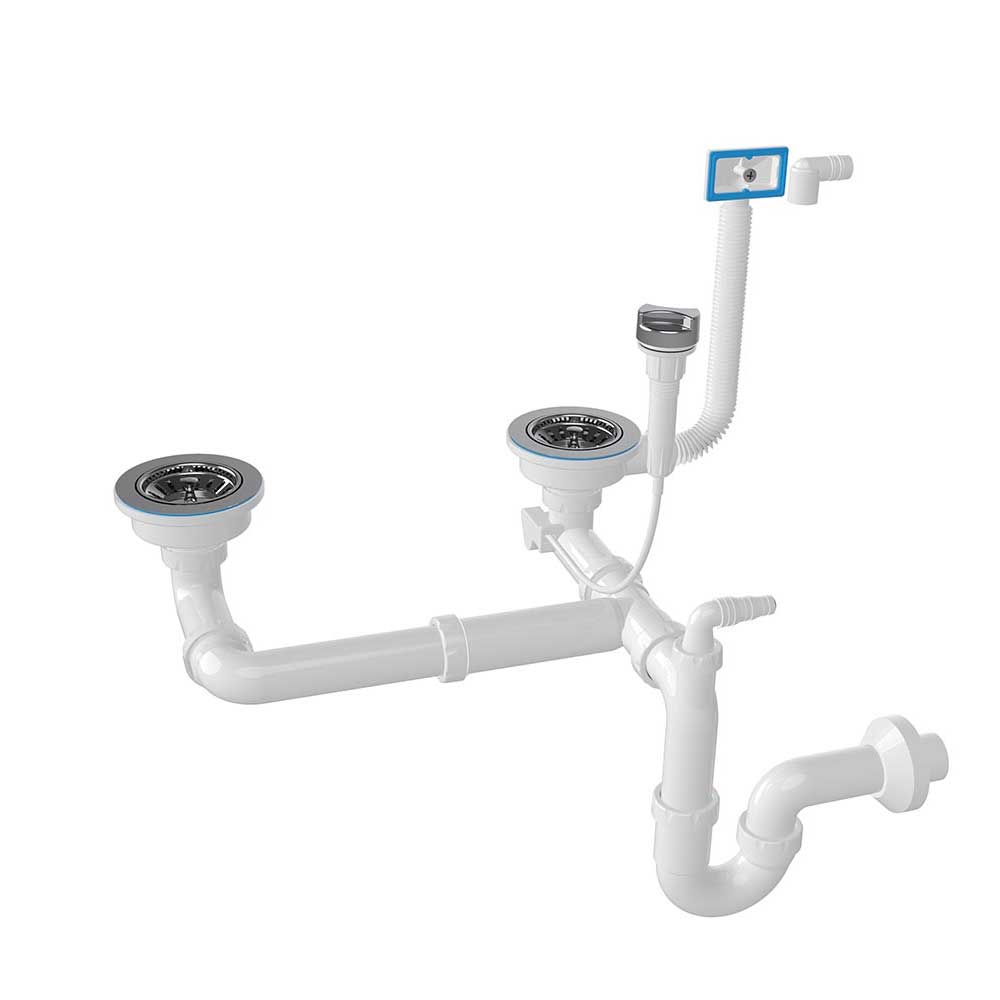 Çift Gözlü Evye Sifonu Kumandalı Çöpmak Nova